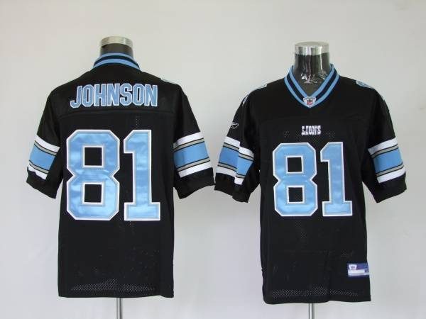 DETROIT LIONS CALVIN JOHNSON JERSEY BLACK 56 NIKE NFL ON FIELD #81 HONOLULU  BLUE